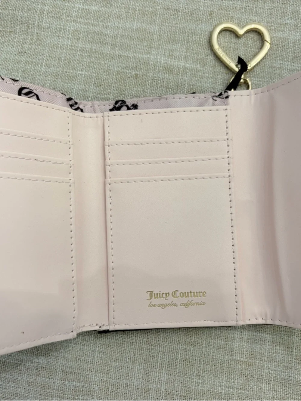 Juicy Couture Black Quilted Heart Mini Trifold Wallet with Gold Heart Accent. - Picture 5 of 5